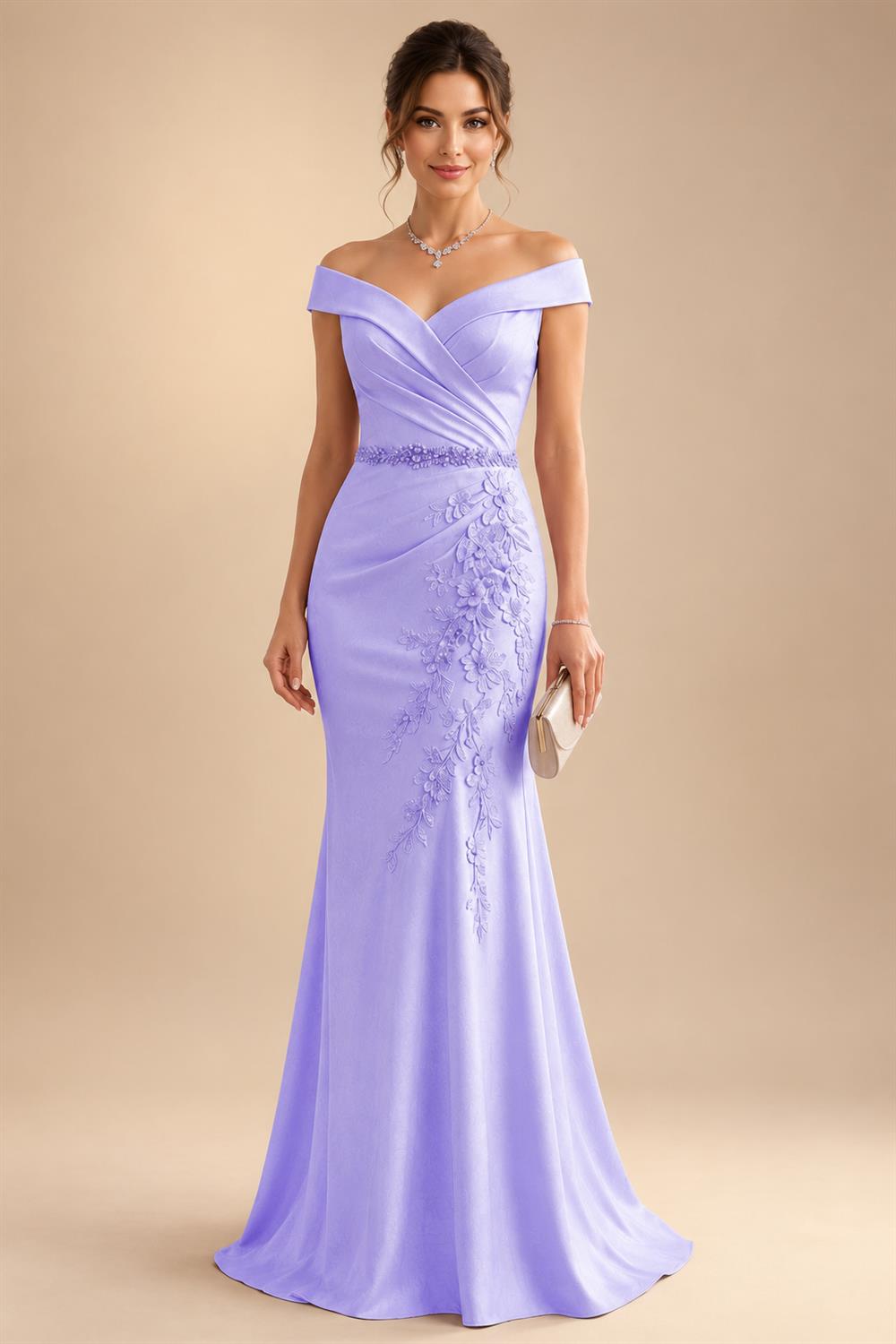 Sheath/Column Off Shoulder Chiffon Floor-Length Mother of the Bride & Groom Dresses with Lace Appliques (SHI22501551)