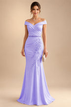 Sheath/Column Off Shoulder Chiffon Floor-Length Mother of the Bride & Groom Dresses with Lace Appliques (SHI22501551)