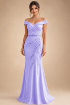 Sheath/Column Off Shoulder Chiffon Floor-Length Mother of the Bride & Groom Dresses with Lace Appliques (SHI22501551)