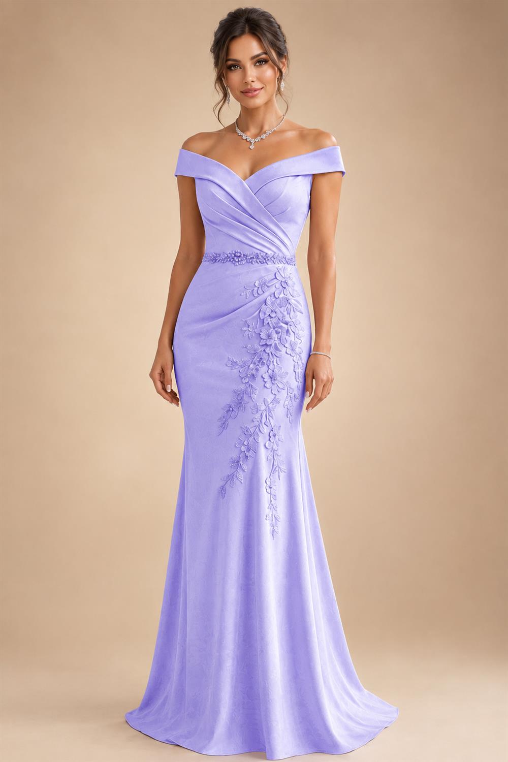 Sheath/Column Off Shoulder Chiffon Floor-Length Mother of the Bride & Groom Dresses with Lace Appliques (SHI22501551)