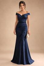 Sheath/Column Off Shoulder Chiffon Floor-Length Mother of the Bride & Groom Dresses with Lace Appliques (SHI22501551)