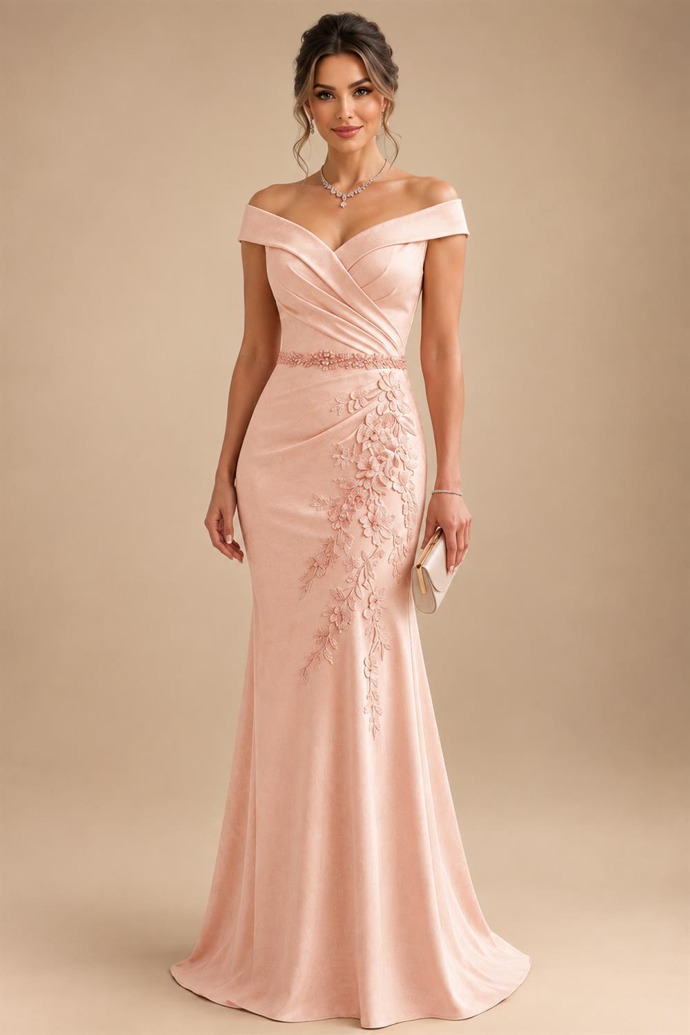 Sheath/Column Off Shoulder Chiffon Floor-Length Mother of the Bride & Groom Dresses with Lace Appliques (SHI22501551)