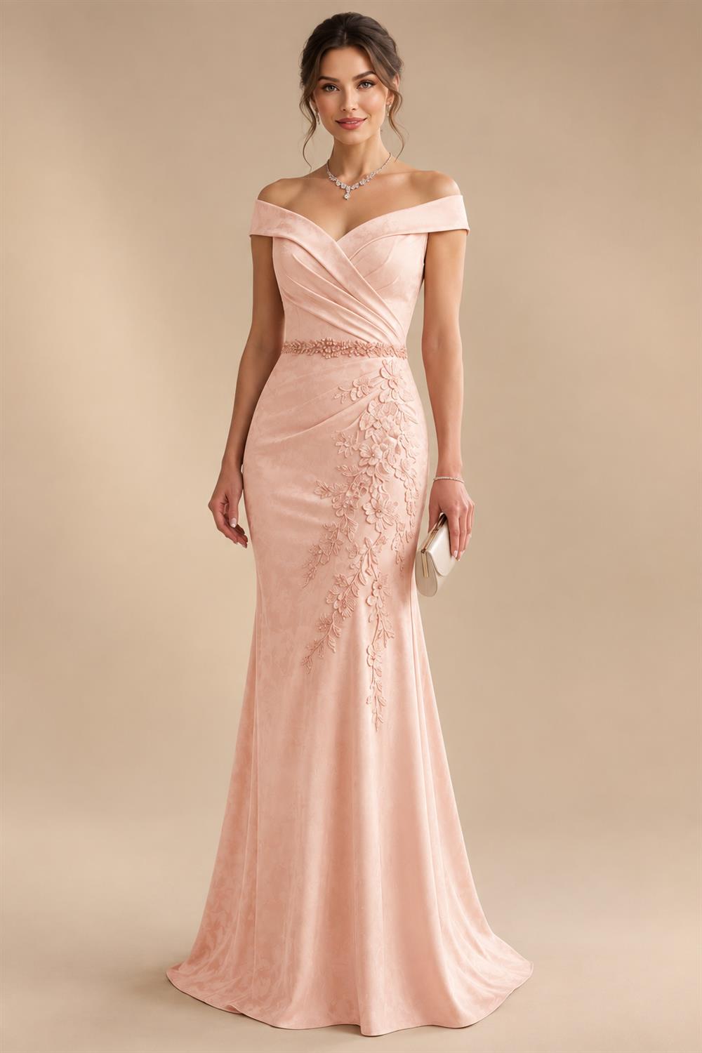 Sheath/Column Off Shoulder Chiffon Floor-Length Mother of the Bride & Groom Dresses with Lace Appliques (SHI22501551)