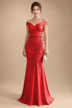 Sheath/Column Off Shoulder Chiffon Floor-Length Mother of the Bride & Groom Dresses with Lace Appliques (SHI22501551)