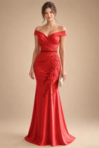 Sheath/Column Off Shoulder Chiffon Floor-Length Mother of the Bride & Groom Dresses with Lace Appliques (SHI22501551)