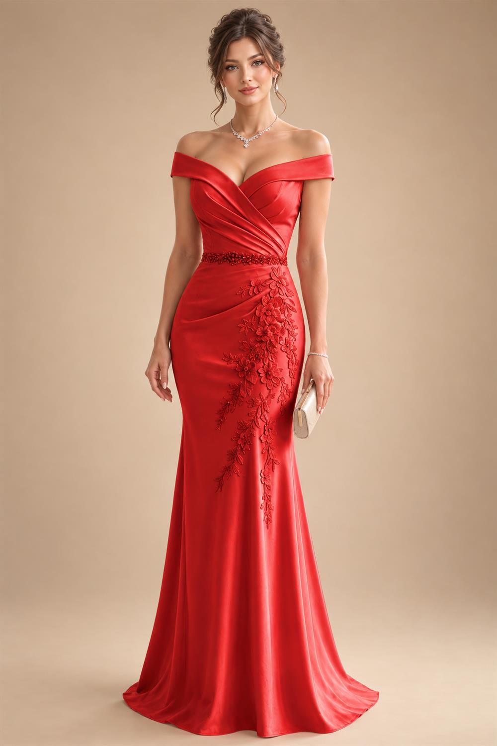 Sheath/Column Off Shoulder Chiffon Floor-Length Mother of the Bride & Groom Dresses with Lace Appliques (SHI22501551)