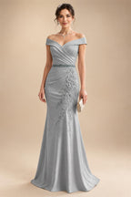 Sheath/Column Off Shoulder Chiffon Floor-Length Mother of the Bride & Groom Dresses with Lace Appliques (SHI22501551)
