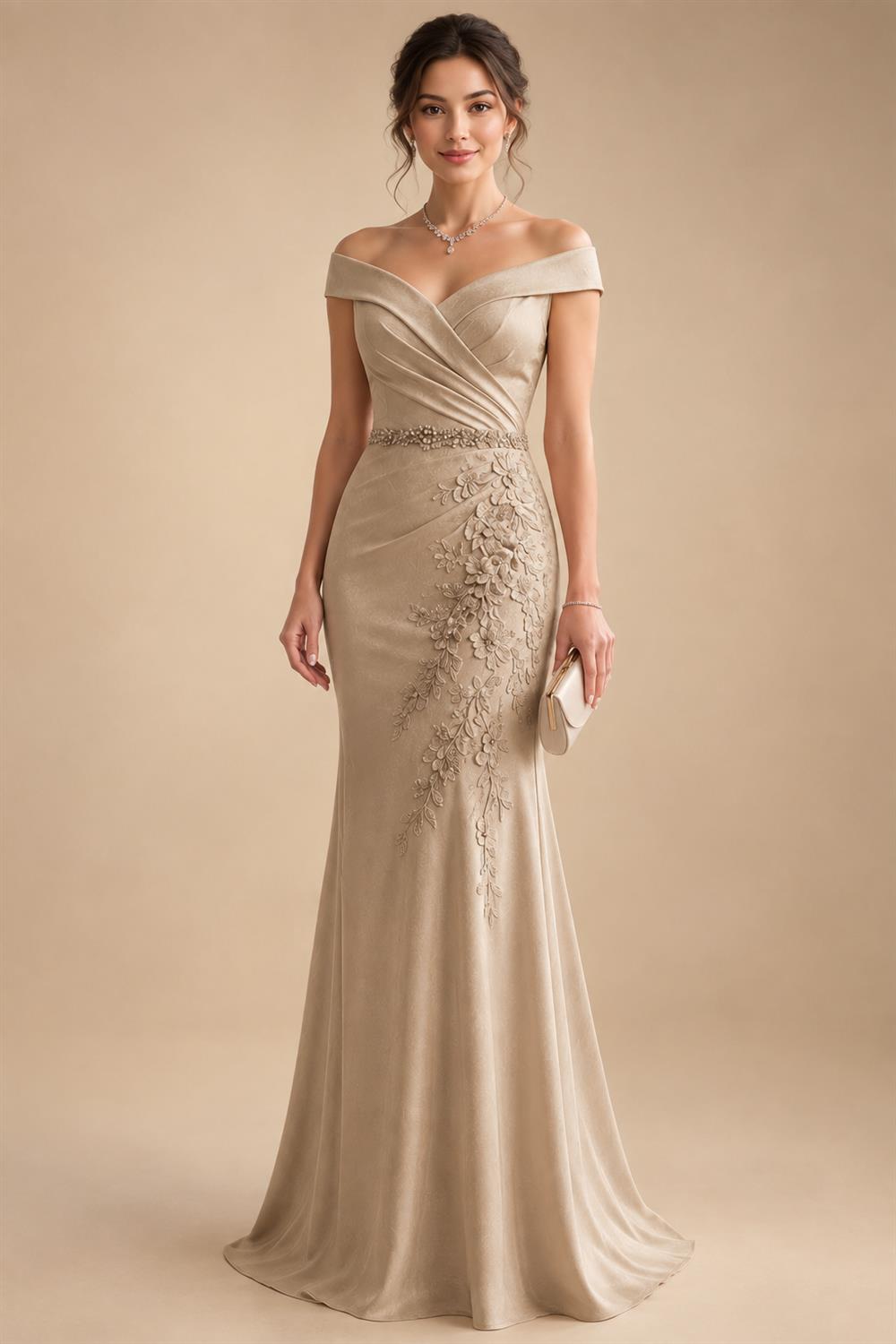 Sheath/Column Off Shoulder Chiffon Floor-Length Mother of the Bride & Groom Dresses with Lace Appliques (SHI22501551)