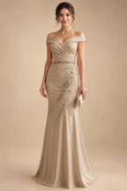 Sheath/Column Off Shoulder Chiffon Floor-Length Mother of the Bride & Groom Dresses with Lace Appliques (SHI22501551)