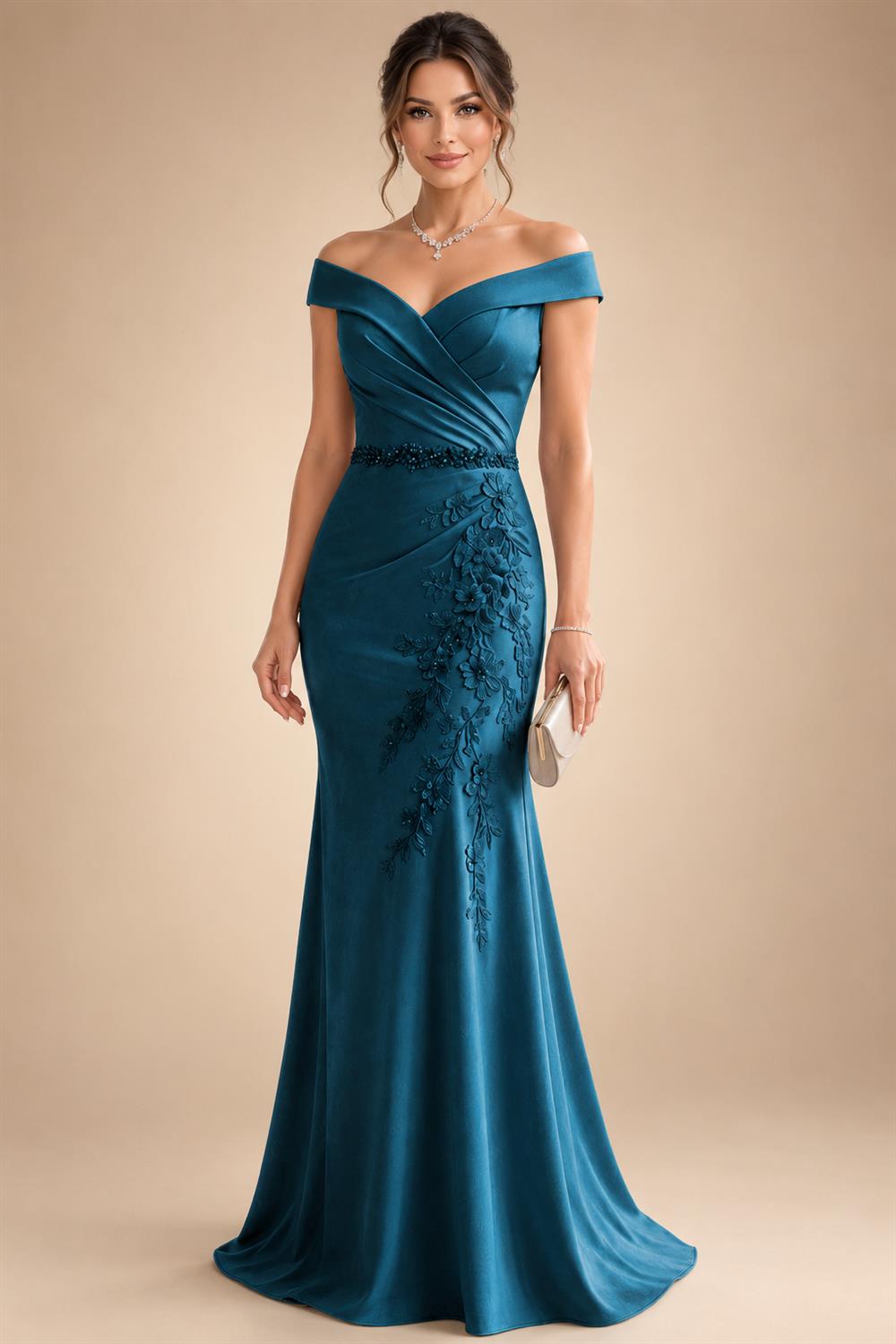 Sheath/Column Off Shoulder Chiffon Floor-Length Mother of the Bride & Groom Dresses with Lace Appliques (SHI22501551)