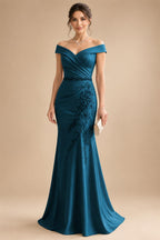 Sheath/Column Off Shoulder Chiffon Floor-Length Mother of the Bride & Groom Dresses with Lace Appliques (SHI22501551)