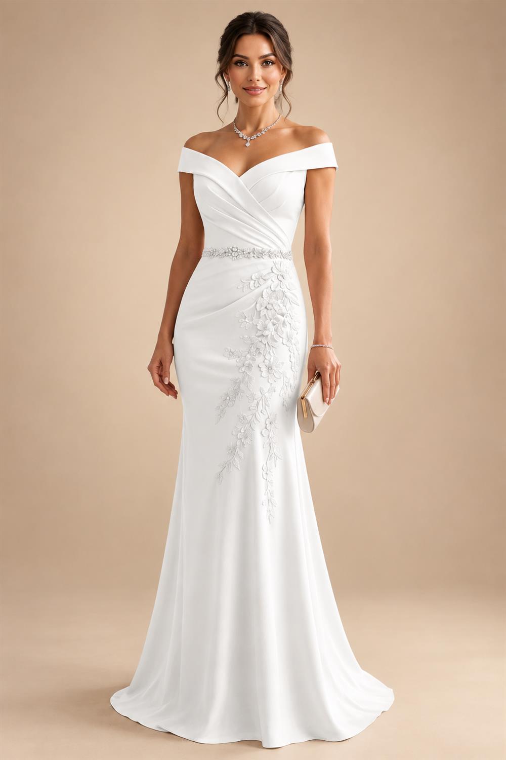 Sheath/Column Off Shoulder Chiffon Floor-Length Mother of the Bride & Groom Dresses with Lace Appliques (SHI22501551)