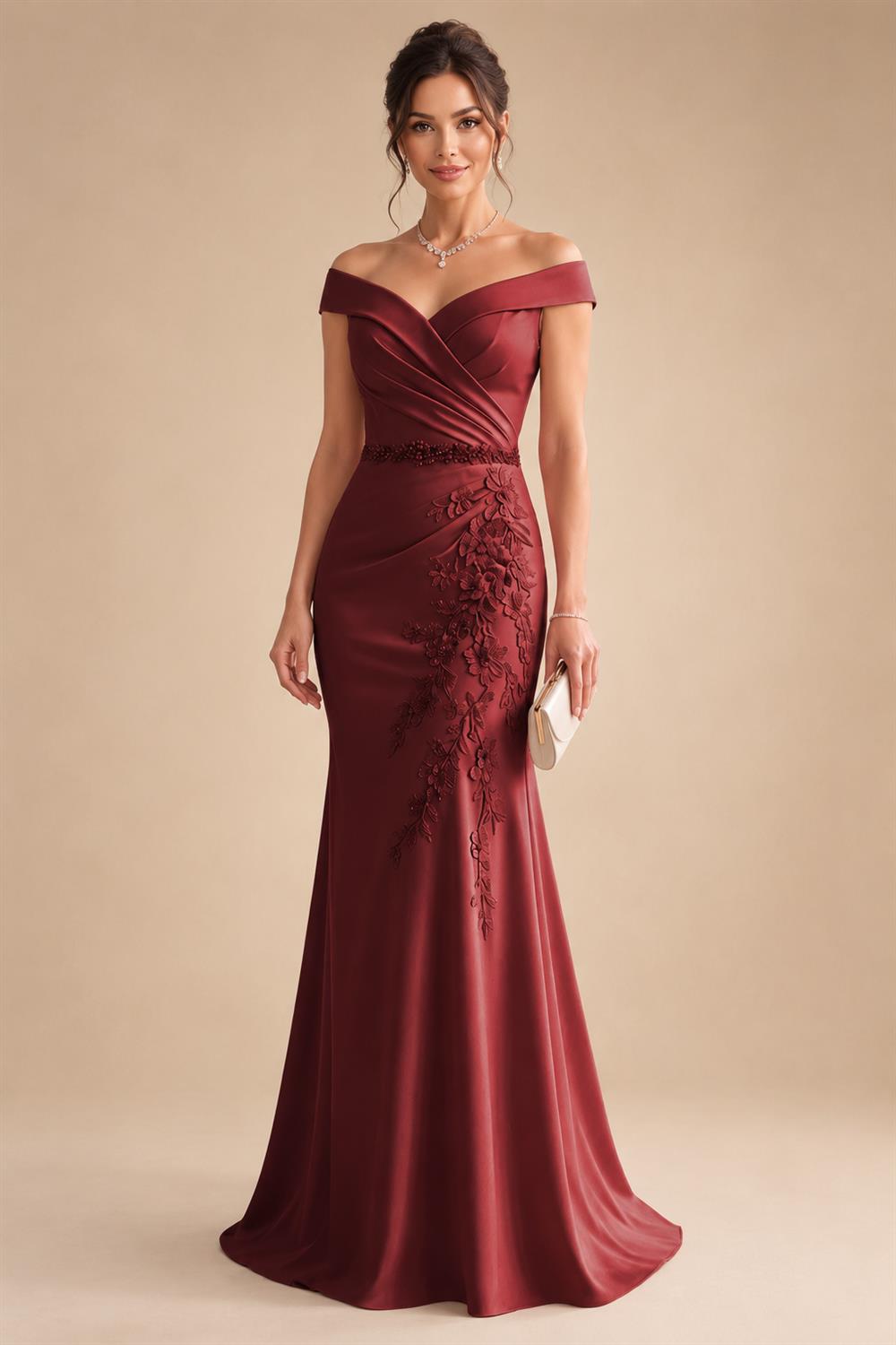 Sheath/Column Off Shoulder Chiffon Floor-Length Mother of the Bride & Groom Dresses with Lace Appliques (SHI22501551)