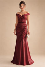 Sheath/Column Off Shoulder Chiffon Floor-Length Mother of the Bride & Groom Dresses with Lace Appliques (SHI22501551)