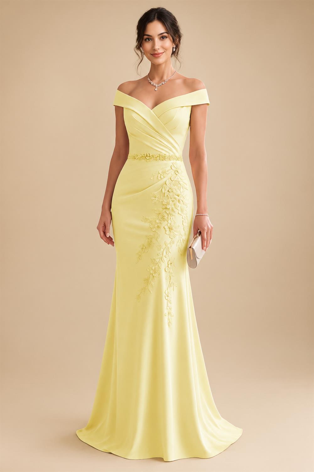 Sheath/Column Off Shoulder Chiffon Floor-Length Mother of the Bride & Groom Dresses with Lace Appliques (SHI22501551)