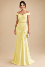 Sheath/Column Off Shoulder Chiffon Floor-Length Mother of the Bride & Groom Dresses with Lace Appliques (SHI22501551)