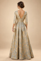 Jacquard A-Line/Princess V-Neck Floor-Length Mother of the Bride & Groom Dresses with Ruched Waist & Pockets (SHI22501298)