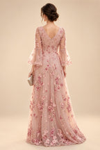 Tulle A-Line/Princess V-Neck Floor-Length Mother of the Bride & Groom Dresses with 3D Flowers (SHI22501351)