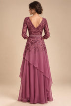 A-Line/Princess V-Neck Chiffon Floor-Length Mother of the Bride & Groom Dresses with Lace Appliques & Ruffles (SHI22501563)