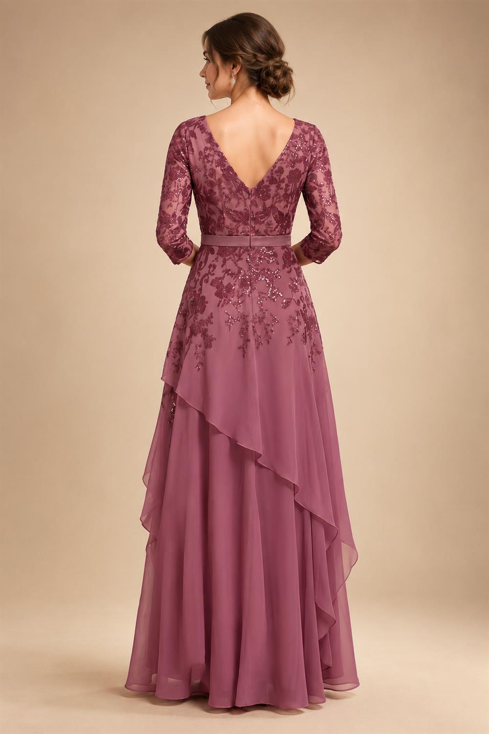 A-Line/Princess V-Neck Chiffon Floor-Length Mother of the Bride & Groom Dresses with Lace Appliques & Ruffles (SHI22501563)