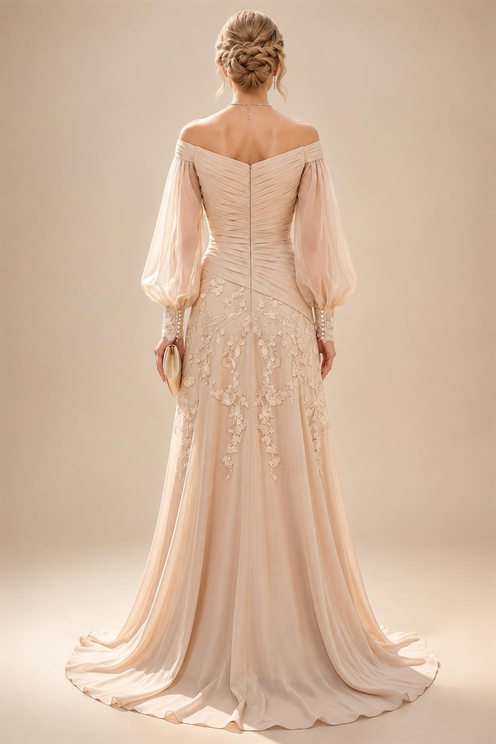 A-Line/Princess V-Neck Chiffon Maxi Mother of the Bride & Groom Dresses with Lace Appliques & Sweep Train (SHI22501644)