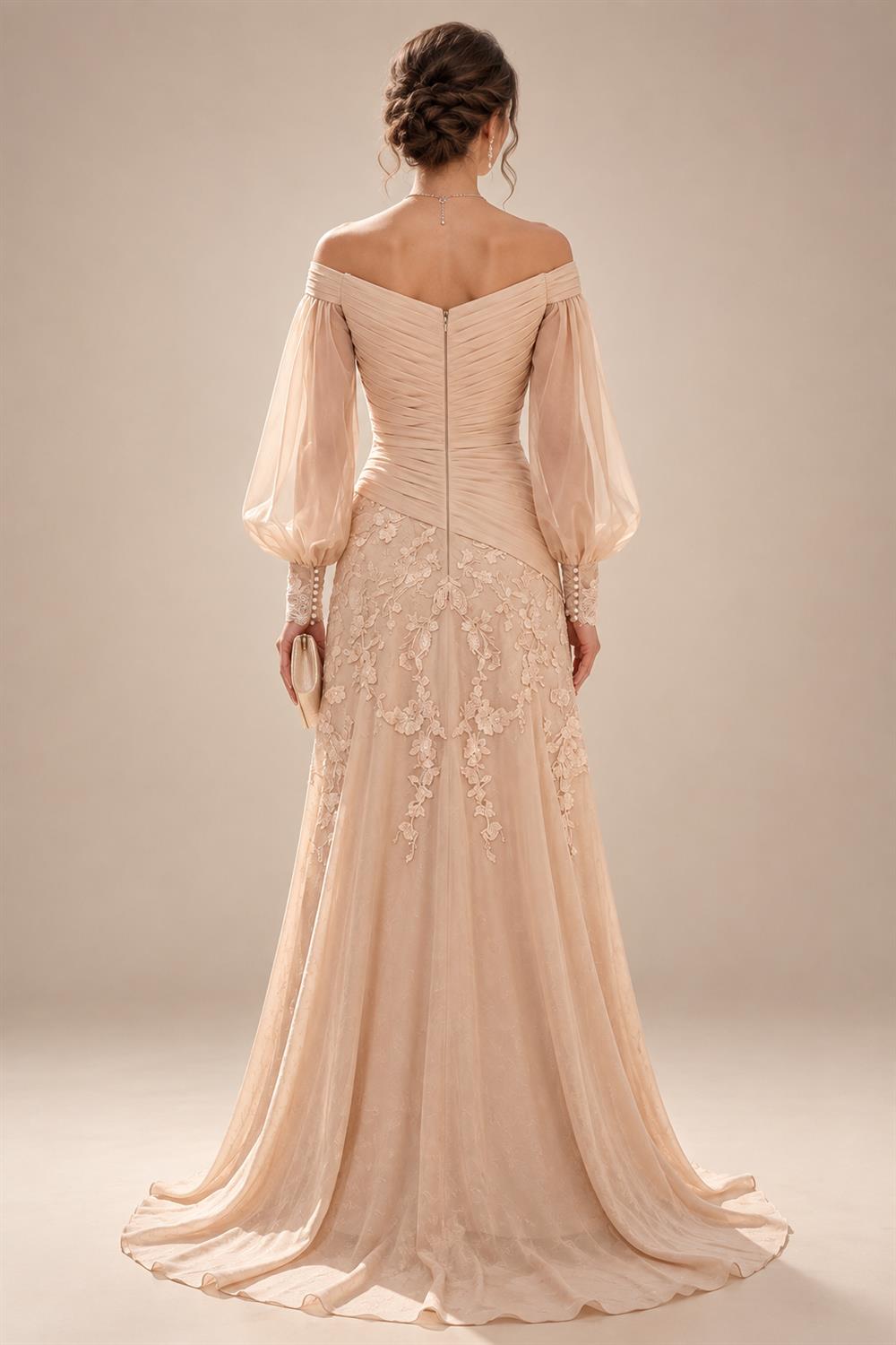 A-Line/Princess V-Neck Chiffon Maxi Mother of the Bride & Groom Dresses with Feather Trim & Pleats (SHI22501651)