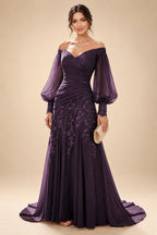 A-Line/Princess Off Shoulder Chiffon Floor-Length Mother of the Bride & Groom Dresses with Lace Appliques & Pleats (SHI22501566)