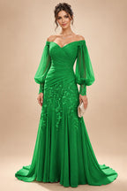 A-Line/Princess Off Shoulder Chiffon Floor-Length Mother of the Bride & Groom Dresses with Lace Appliques & Pleats (SHI22501566)