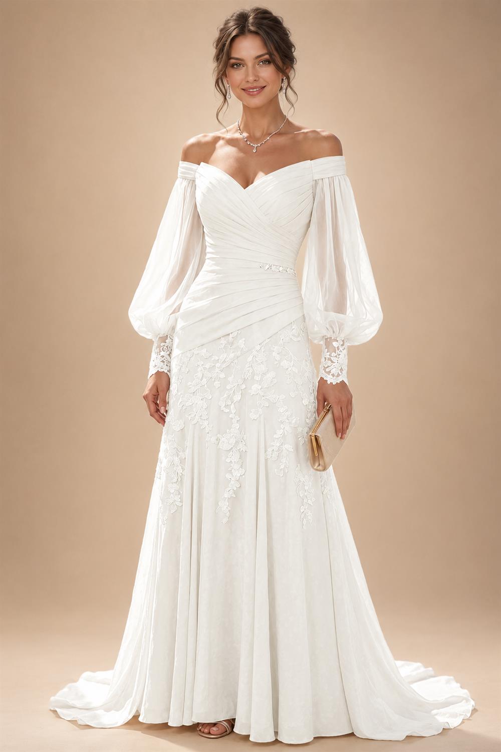A-Line/Princess Off Shoulder Chiffon Floor-Length Mother of the Bride & Groom Dresses with Lace Appliques & Pleats (SHI22501566)