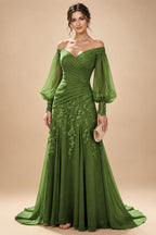 A-Line/Princess Off Shoulder Chiffon Floor-Length Mother of the Bride & Groom Dresses with Lace Appliques & Pleats (SHI22501566)