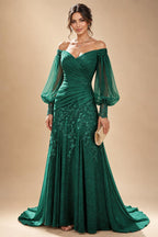 A-Line/Princess Off Shoulder Chiffon Floor-Length Mother of the Bride & Groom Dresses with Lace Appliques & Pleats (SHI22501566)