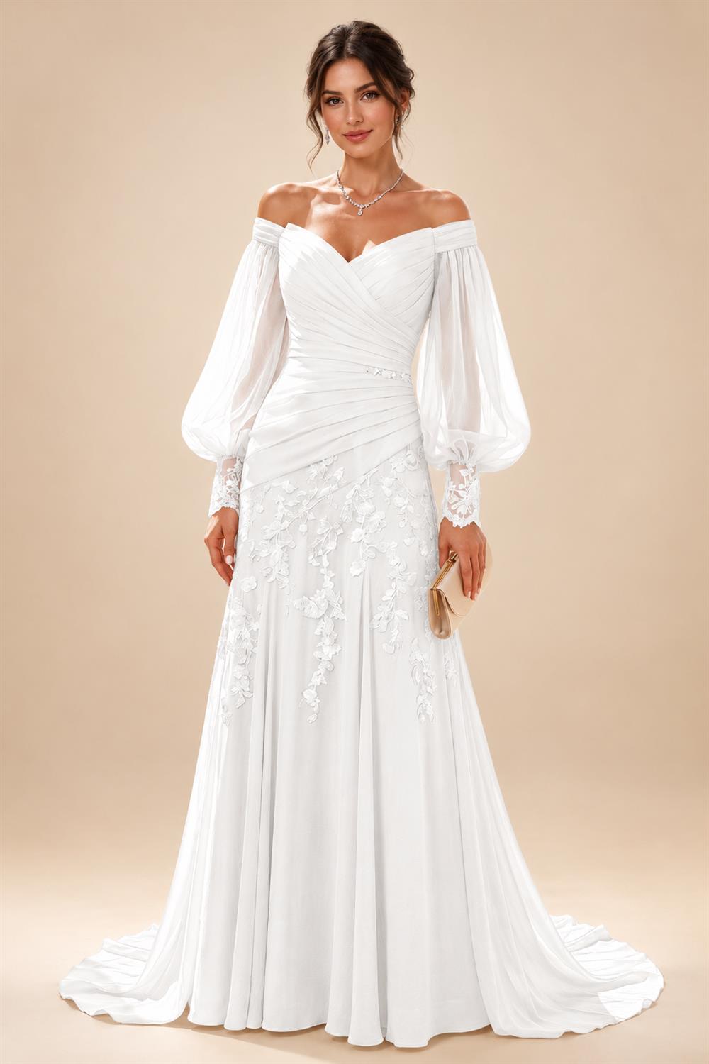 A-Line/Princess Off Shoulder Chiffon Floor-Length Mother of the Bride & Groom Dresses with Lace Appliques & Pleats (SHI22501566)