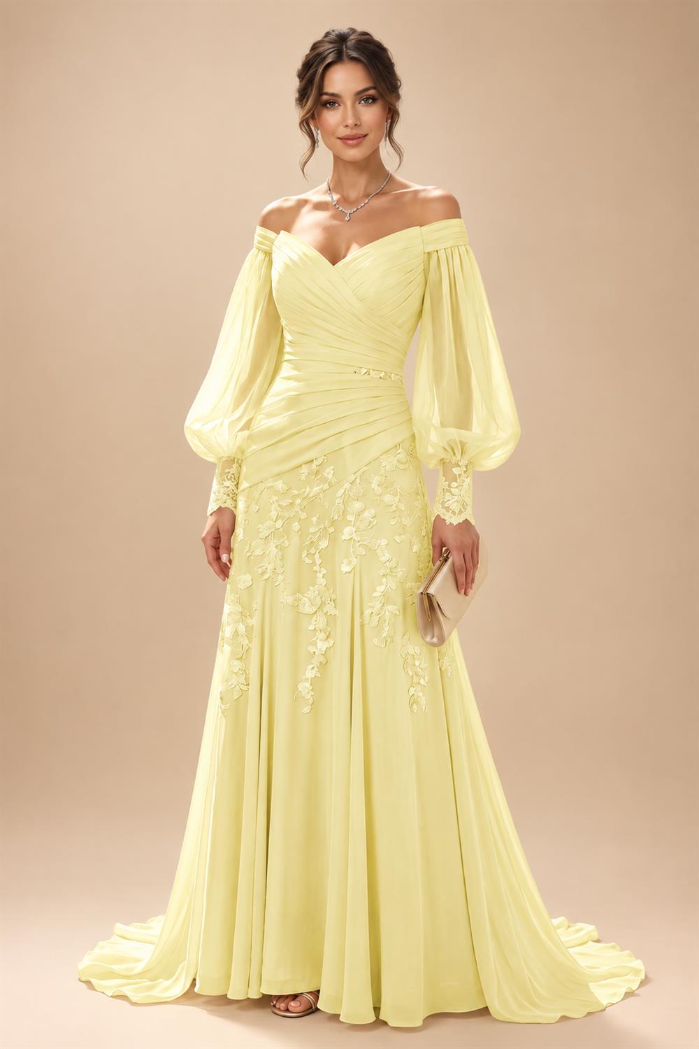 A-Line/Princess Off Shoulder Chiffon Floor-Length Mother of the Bride & Groom Dresses with Lace Appliques & Pleats (SHI22501566)