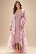 A-Line/Princess V-Neck Floral Print High-Low Mother of the Bride & Groom Dresses with Ruched Bodice (SHI22501569)