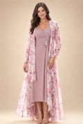 A-Line/Princess V-Neck Floral Print High-Low Mother of the Bride & Groom Dresses with Ruched Bodice (SHI22501569)