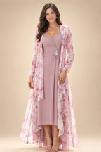 A-Line/Princess V-Neck Floral Print High-Low Mother of the Bride & Groom Dresses with Ruched Bodice (SHI22501569)