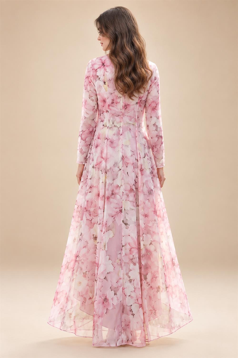 A-Line/Princess V-Neck Floral Print High-Low Mother of the Bride & Groom Dresses with Ruched Bodice (SHI22501569)