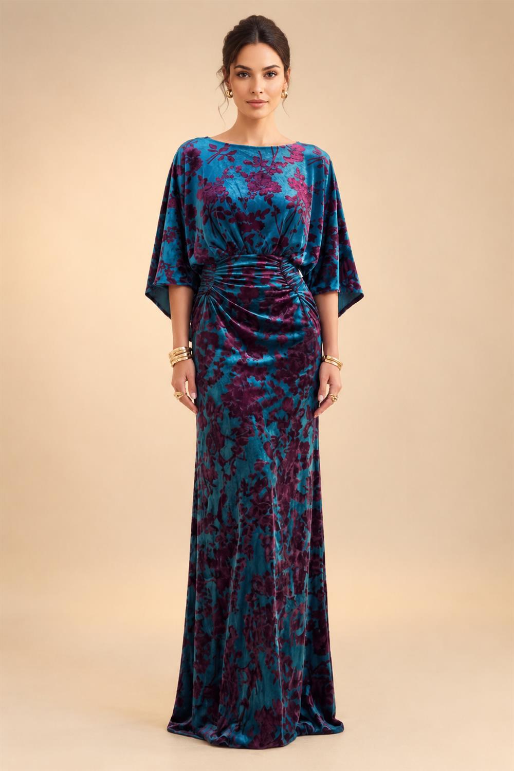 A-Line/Princess V-Neck Chiffon Maxi Mother of the Bride & Groom Dresses with Lace Appliques, Sweep Train & Bow (SHI22501641)