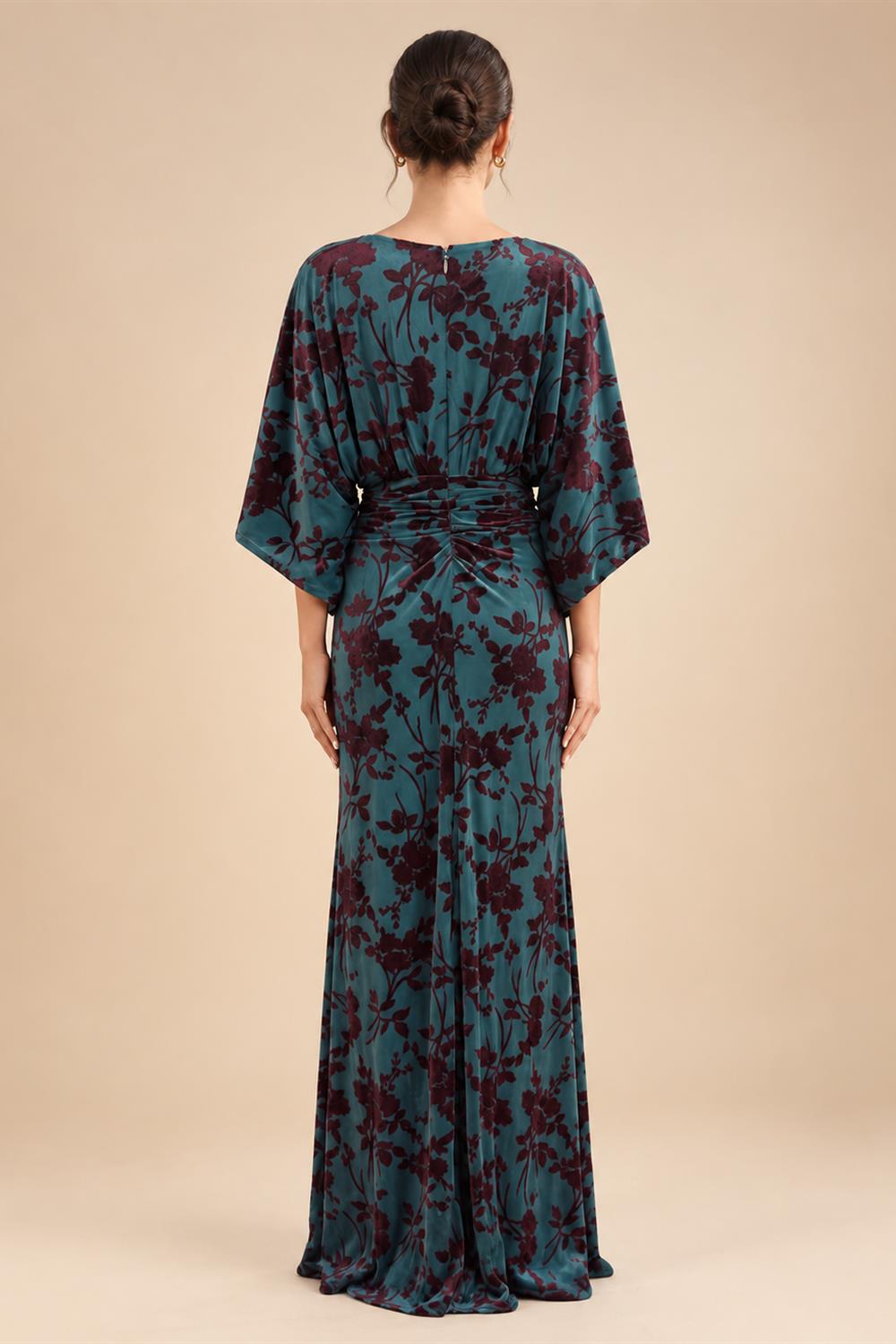 A-Line/Princess V-Neck Chiffon Maxi Mother of the Bride & Groom Dresses with Lace Appliques, Sweep Train & Bow (SHI22501641)
