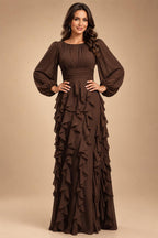 A-Line/Princess Scoop Neck Chiffon Maxi Mother of the Bride & Groom Dresses with Ruffles (SHI22501599)