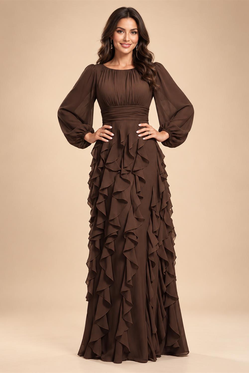 A-Line/Princess Scoop Neck Chiffon Maxi Mother of the Bride & Groom Dresses with Ruffles (SHI22501599)