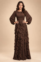 A-Line/Princess Scoop Neck Chiffon Maxi Mother of the Bride & Groom Dresses with Ruffles (SHI22501599)