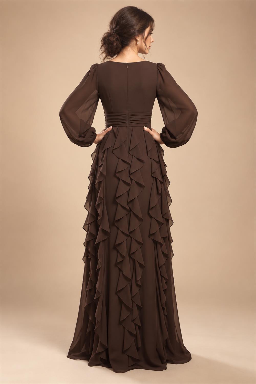 A-Line/Princess Scoop Neck Chiffon Maxi Mother of the Bride & Groom Dresses with 3D Flowers, Sweep Train & Pleats (SHI22501627)