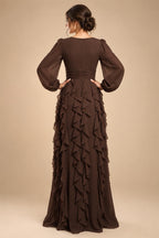 A-Line/Princess Scoop Neck Chiffon Maxi Mother of the Bride & Groom Dresses with Ruffles (SHI22501599)