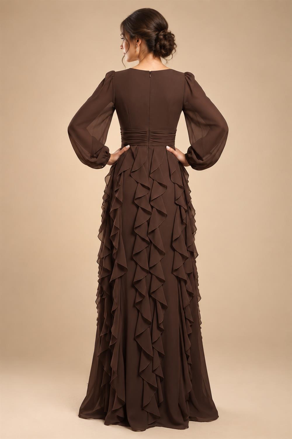A-Line/Princess Scoop Neck Chiffon Maxi Mother of the Bride & Groom Dresses with Ruffles (SHI22501599)