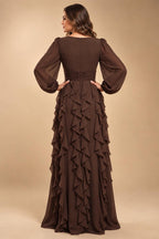 A-Line/Princess Scoop Neck Chiffon Maxi Mother of the Bride & Groom Dresses with Ruffles (SHI22501599)
