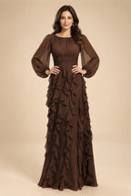 A-Line/Princess Scoop Neck Chiffon Maxi Mother of the Bride & Groom Dresses with Ruffles (SHI22501599)