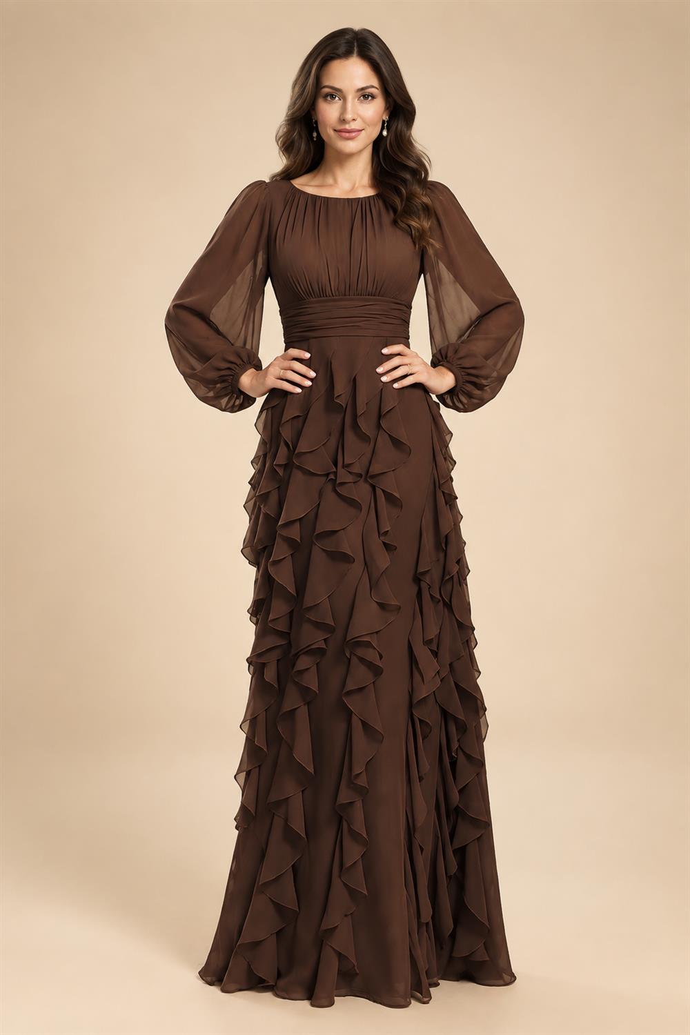A-Line/Princess Scoop Neck Chiffon Maxi Mother of the Bride & Groom Dresses with Ruffles (SHI22501599)