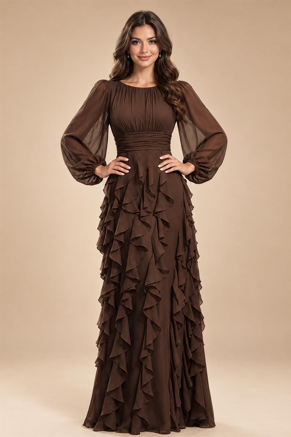 A-Line/Princess Scoop Neck Chiffon Maxi Mother of the Bride & Groom Dresses with Ruffles (SHI22501599)