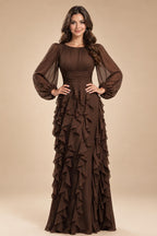 A-Line/Princess Scoop Neck Chiffon Maxi Mother of the Bride & Groom Dresses with Ruffles (SHI22501599)